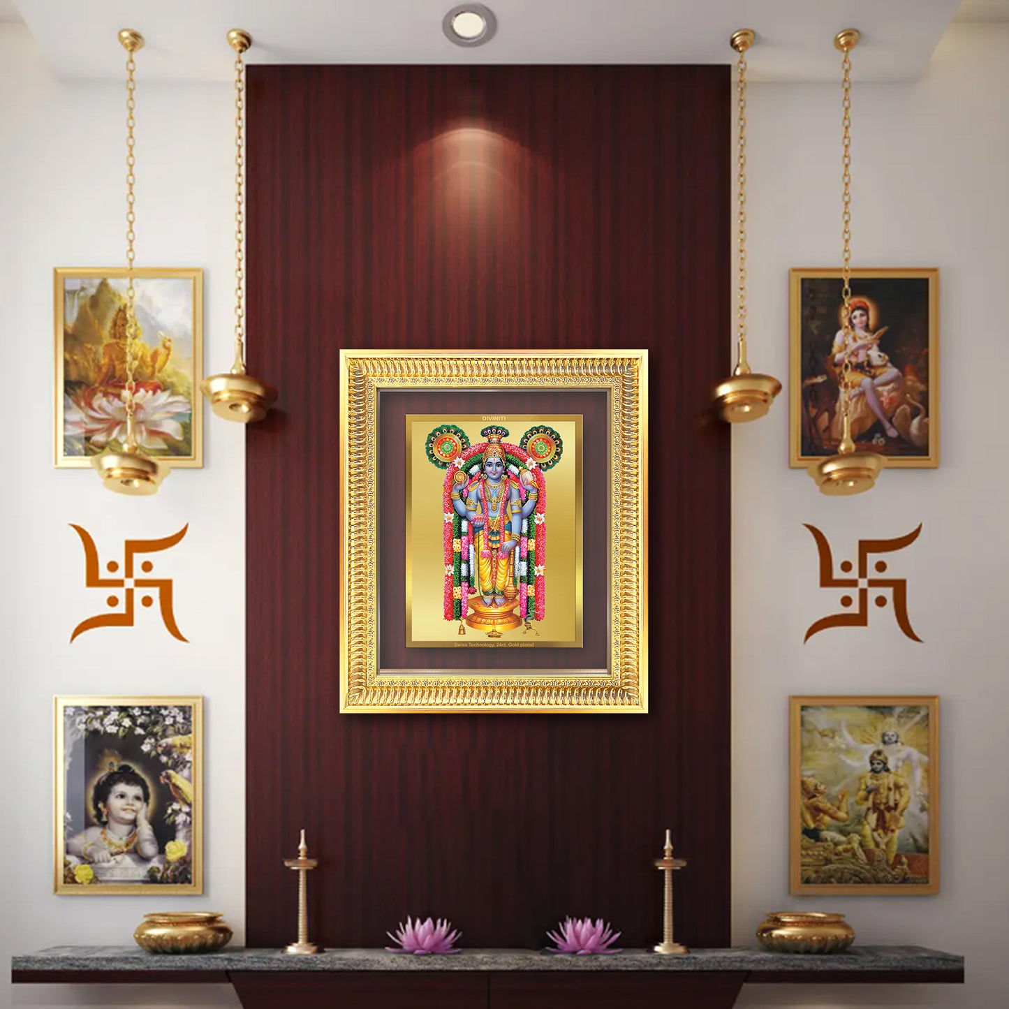 Guruvayurappan | Lord Krishna of Guruvayur Wall Mount Photo Frame in 24K Gold Plated Foil