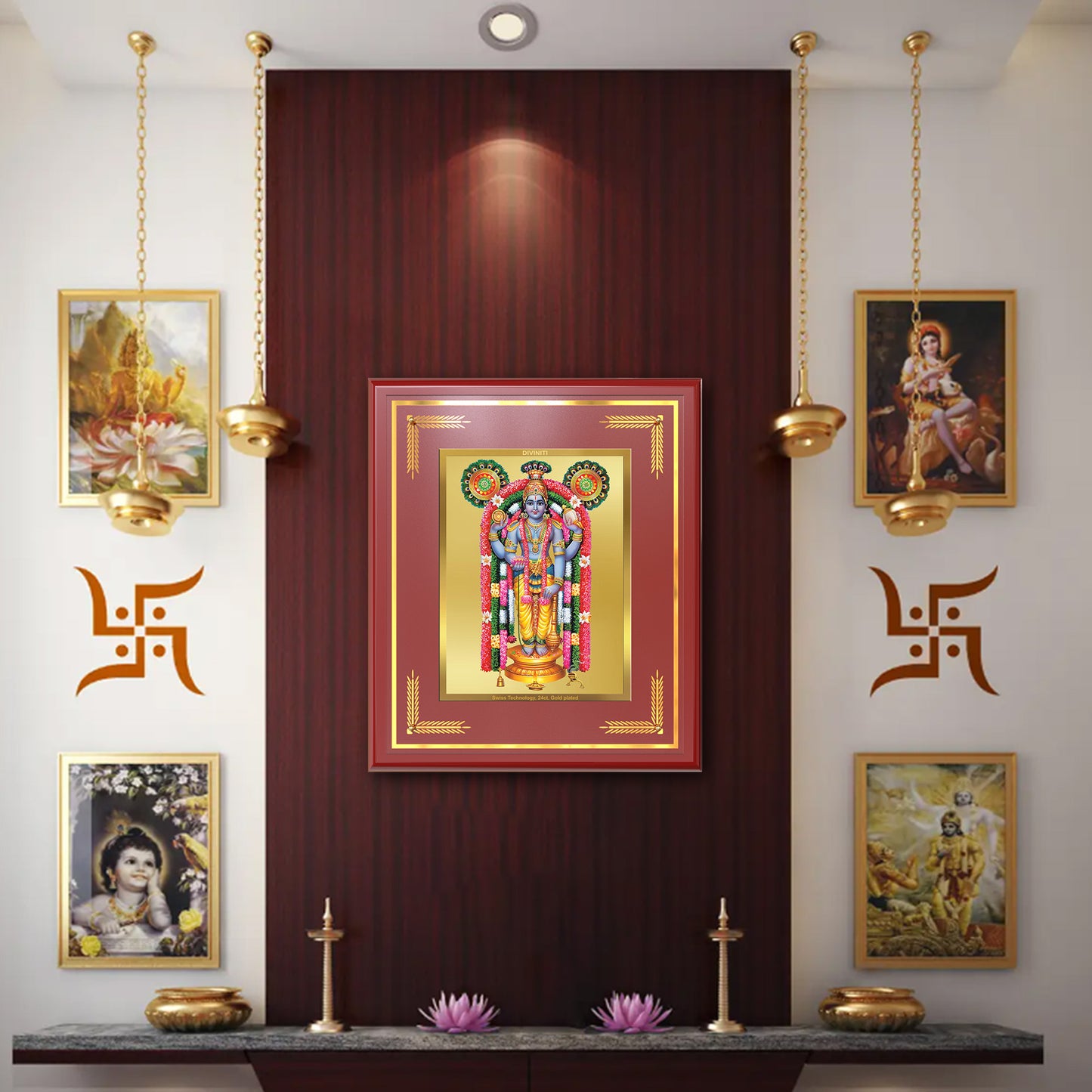 Guruvayurappan | Lord Krishna of Guruvayur Wall Mount Photo Frame in 24K Gold Plated Foil