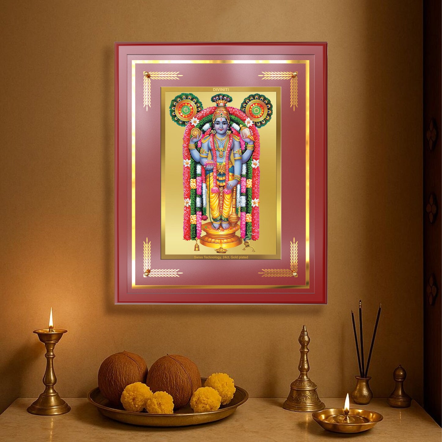 Guruvayurappan | Lord Krishna of Guruvayur Wall Mount Photo Frame in 24K Gold Plated Foil