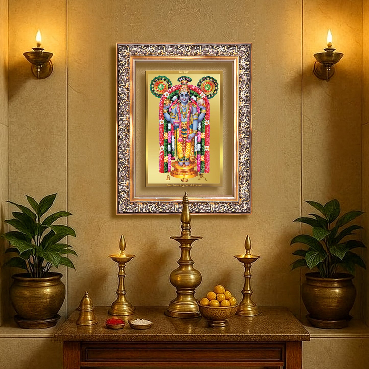 Guruvayurappan | Lord Krishna of Guruvayur Wall Mount Photo Frame in 24K Gold Plated Foil