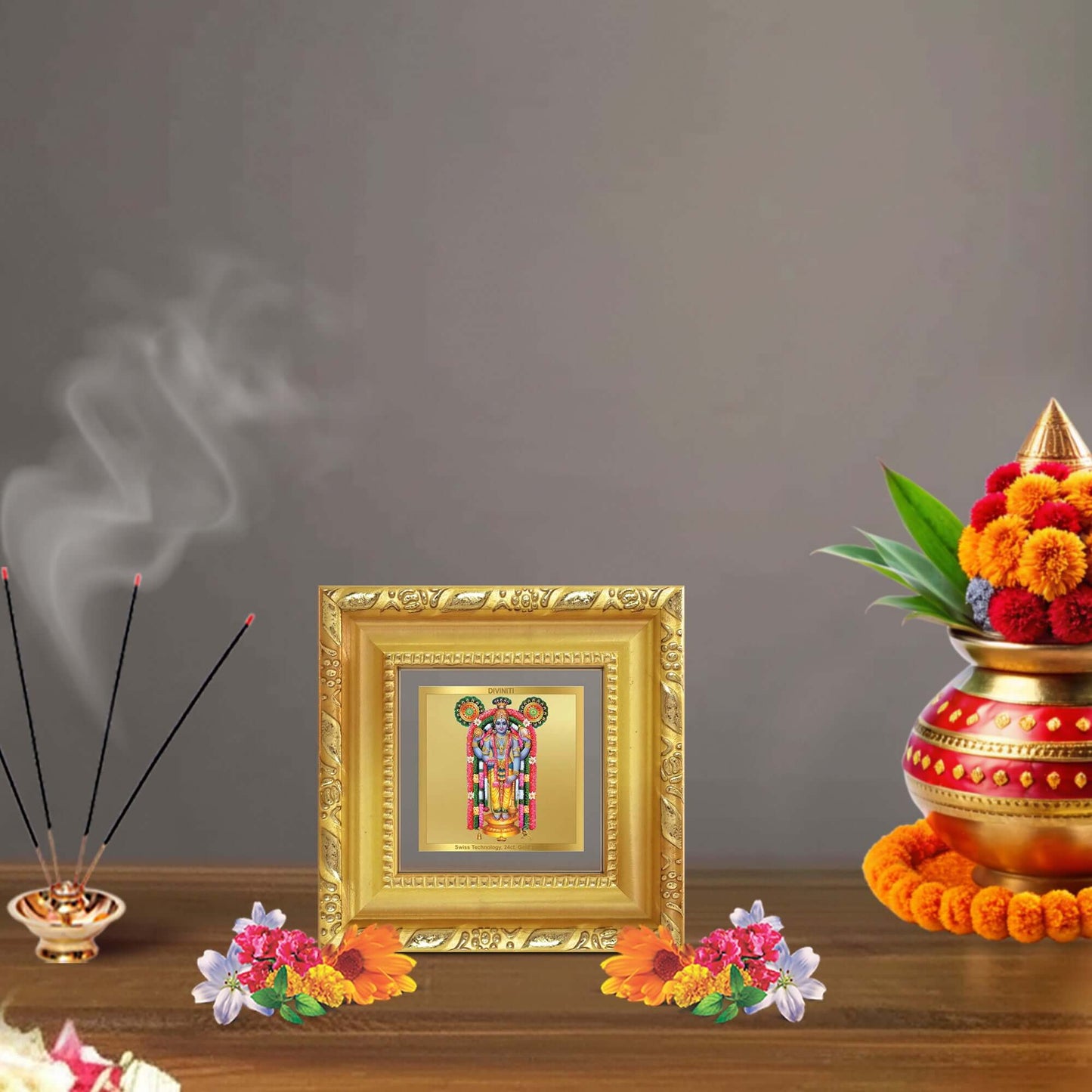 Guruvayurappan | Lord Krishna | Divine Form of Worshipped Deity For Tabletop Frame in 24K Gold Plated Foil