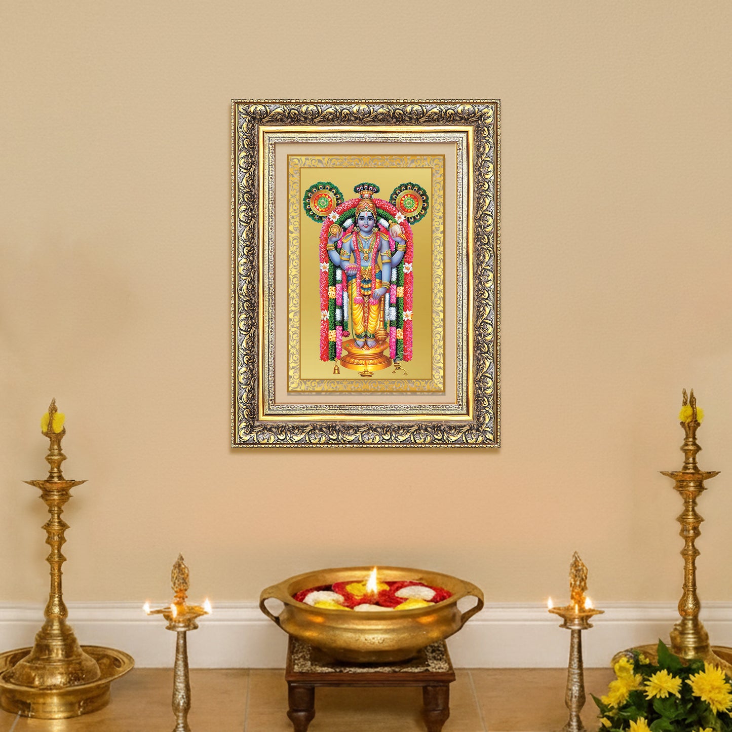 Guruvayurappan | Lord Krishna of Guruvayur Wall Mount Photo Frame in 24K Gold Plated Foil