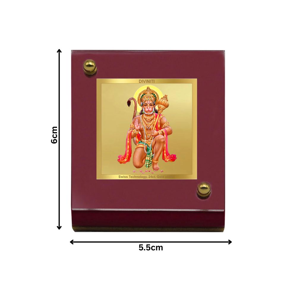 Hanuman | Divine Lord Hanuman Car Dashboard & Tabletop Photo Frame in 24K Gold Plated Foil