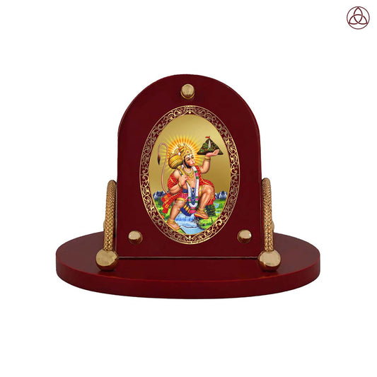 Hanuman Carrying Sanjeevani | Divine Lord Hanuman Car Dashboard & Tabletop Photo Frame in 24K Gold Plated Foil