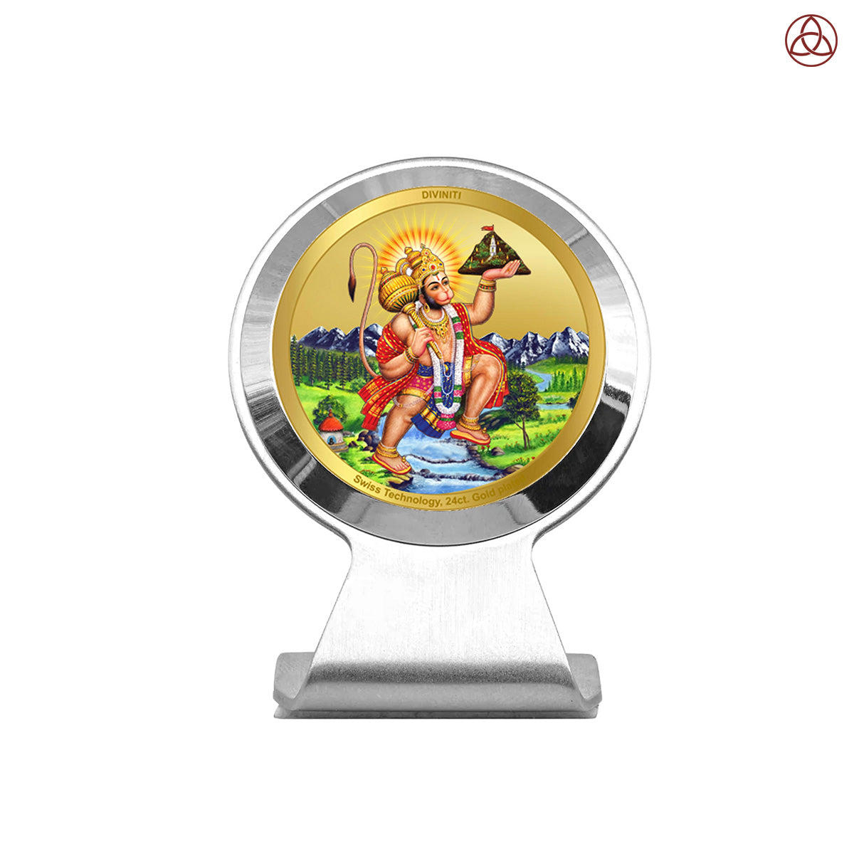 Hanuman Carrying Sanjeevani | Divine Lord Hanuman Car Dashboard & Tabletop Photo Frame in 24K Gold Plated Foil