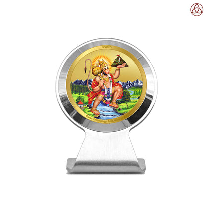 Hanuman Carrying Sanjeevani | Divine Lord Hanuman Car Dashboard & Tabletop Photo Frame in 24K Gold Plated Foil