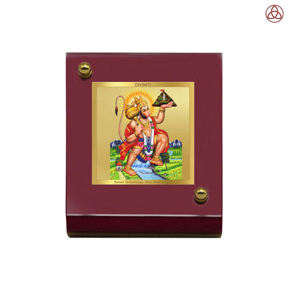 Hanuman Carrying Sanjeevani | Divine Lord Hanuman Car Dashboard & Tabletop Photo Frame in 24K Gold Plated Foil