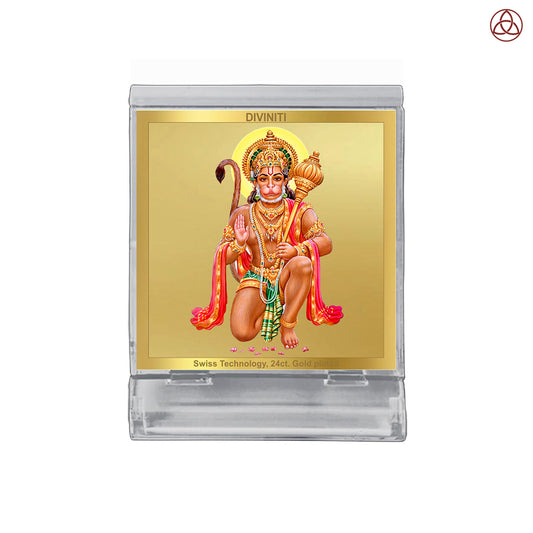 Hanuman Blessings Pose | Divine Lord Hanuman Car Dashboard & Tabletop Photo Frame in 24K Gold Plated Foil