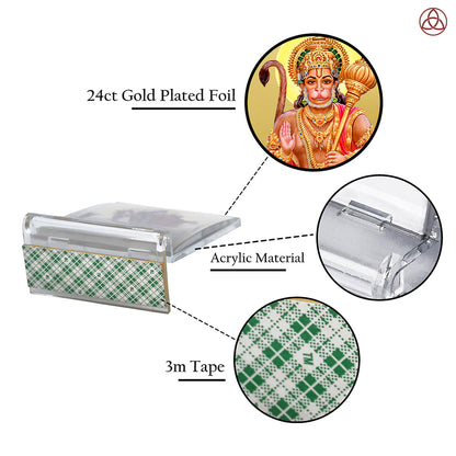 Hanuman Blessings Pose | Divine Lord Hanuman Car Dashboard & Tabletop Photo Frame in 24K Gold Plated Foil