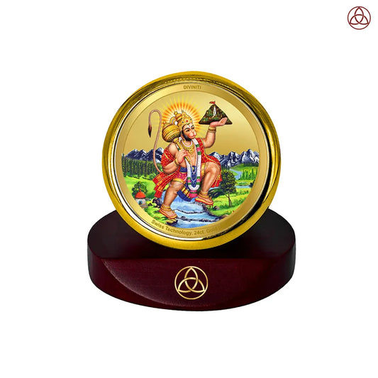Hanuman Carrying Sanjeevani Mountain | Lord Hanuman Car Dashboard Frame in 24K Gold Plated Foil