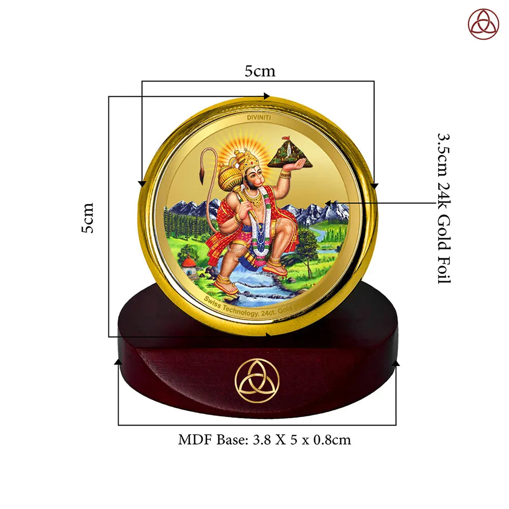 Hanuman Carrying Sanjeevani Mountain | Lord Hanuman Car Dashboard Frame in 24K Gold Plated Foil
