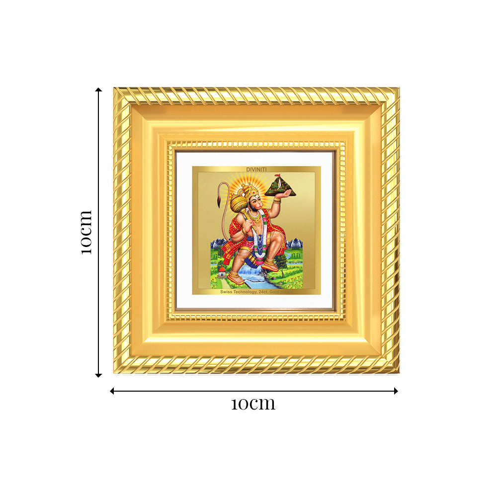 Diviniti Hanuman Carrying Sanjeevani Mountain Tabletop Frame in 24K Gold Plated Foil | Strength, Devotion & Divine Protection | DG015S1A (10x10 CM)