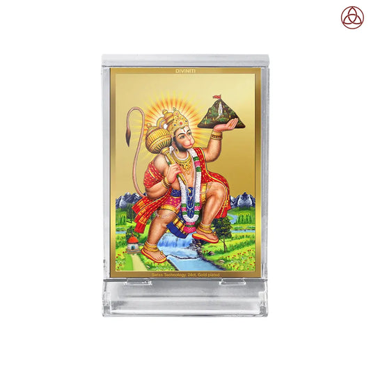 Hanuman Carrying Sanjeevani Mountain | Lord Hanuman Car Dashboard Frame in 24K Gold Plated Foil
