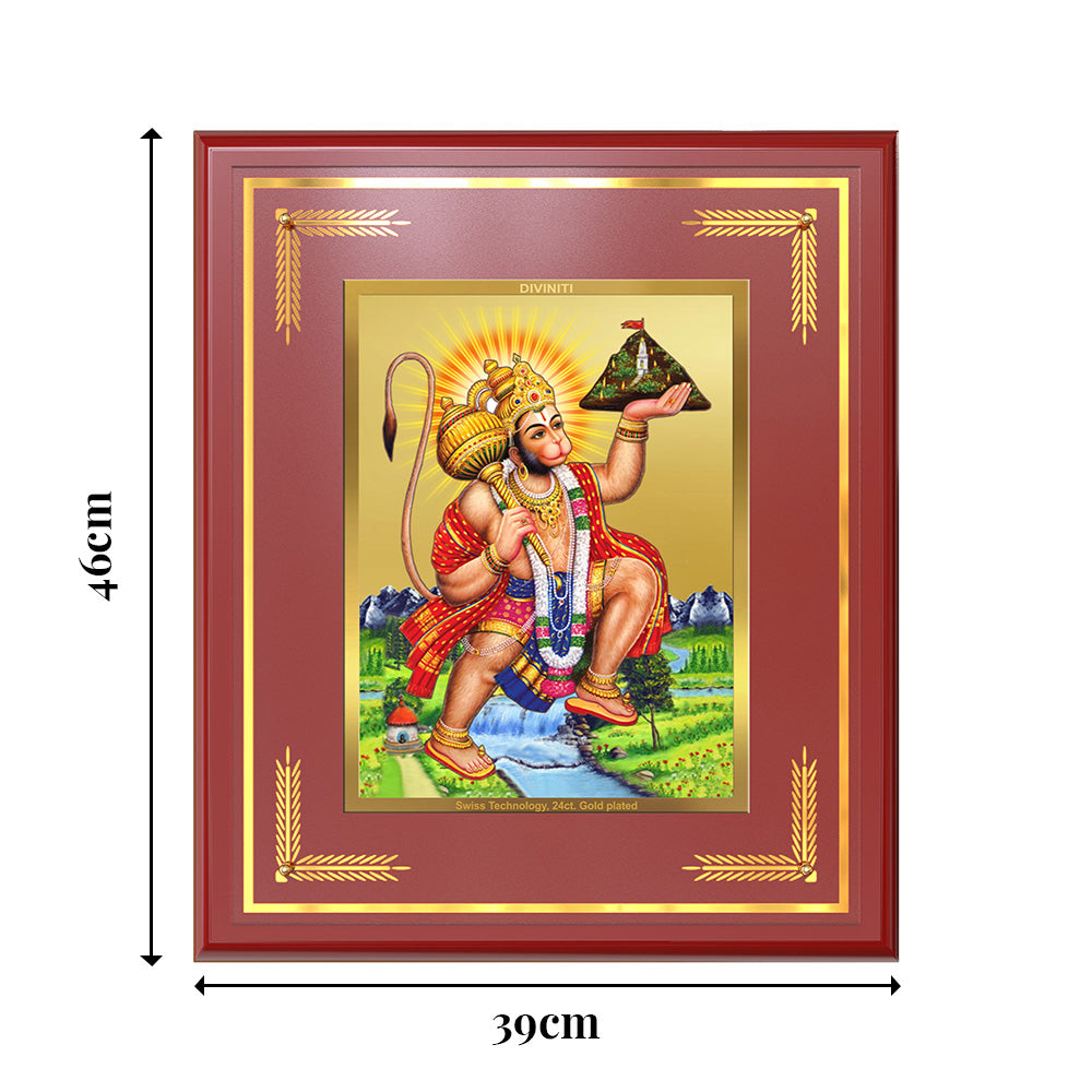 Hanuman Carrying Sanjeevani Mountain | Lord Hanuman Wall Mount Photo Frame in 24K Gold Plated Foil