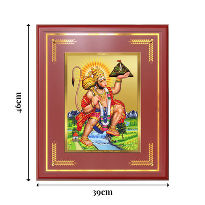 Hanuman Carrying Sanjeevani Mountain | Lord Hanuman Wall Mount Photo Frame in 24K Gold Plated Foil