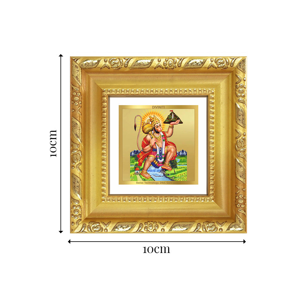 Diviniti Hanuman Carrying Sanjeevani Mountain Tabletop Photo Frame in 24K Gold Plated Foil | Strength, Devotion & Divine Protection | DG103S1A (10x10 CM)