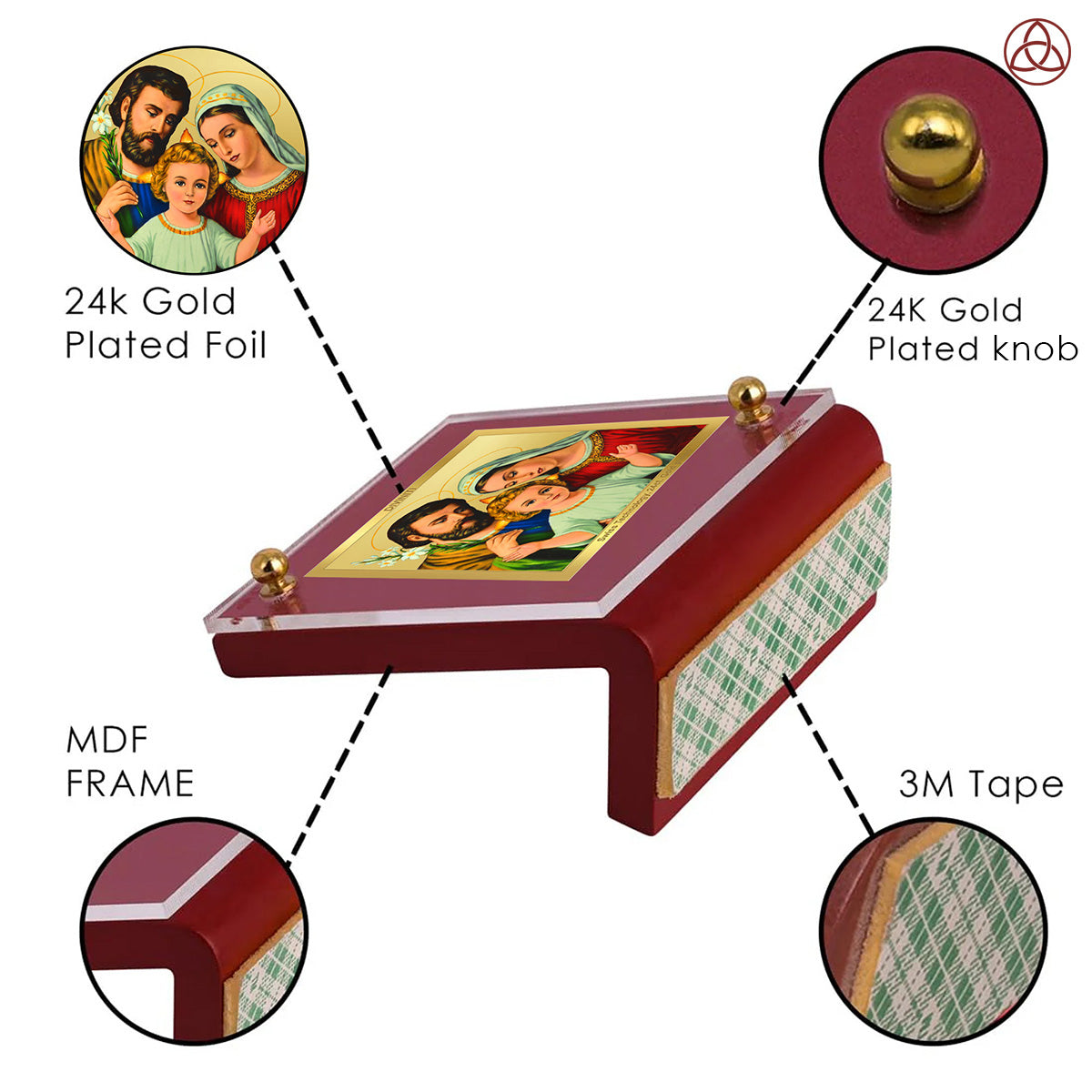 Holy Family | Divine Christian Car Dashboard & Tabletop Photo Frame in 24K Gold Plated Foil