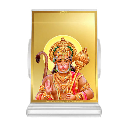 DIVINITI 24K Gold Plated Hanuman-3 Frame For Car Dashboard, Home Decor, Tabletop, Puja Room and Gift (ACF 3)(11 x 6.8 CM)