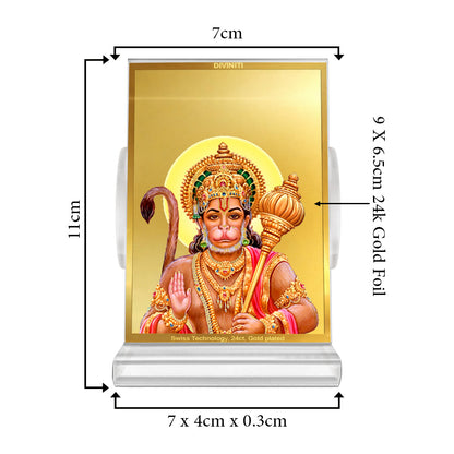 DIVINITI 24K Gold Plated Hanuman-3 Frame For Car Dashboard, Home Decor, Tabletop, Puja Room and Gift (ACF 3)(11 x 6.8 CM)