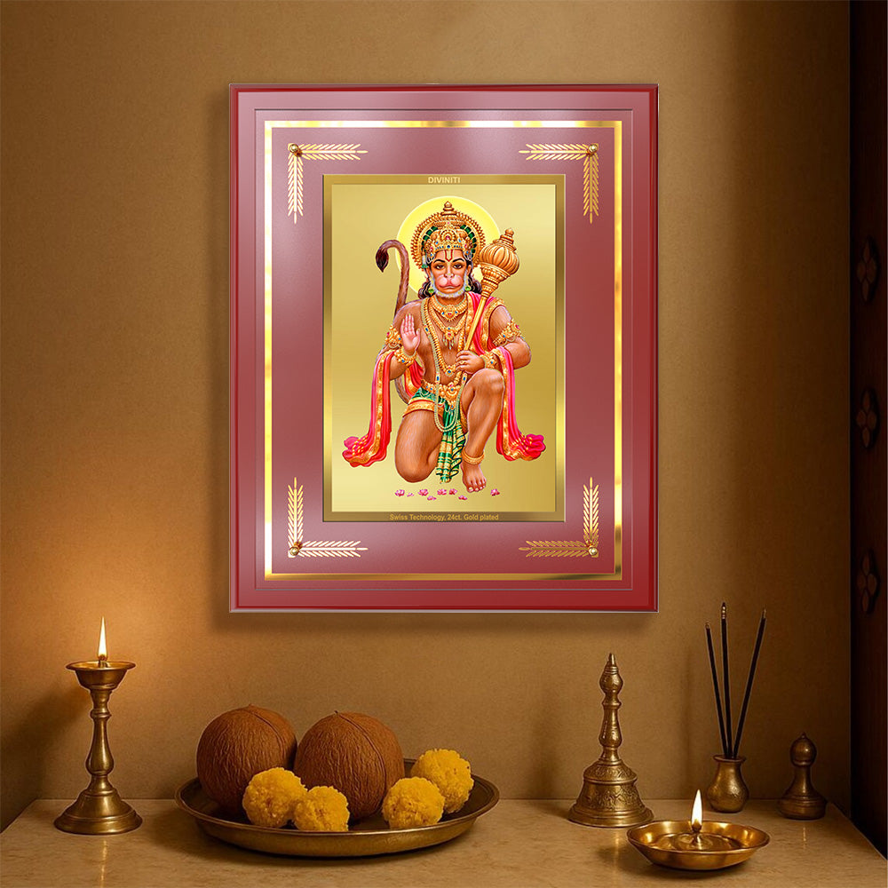 Lord Hanuman | Blessings Pose Wall & Tabletop Frame in 24K Gold Plated Foil
