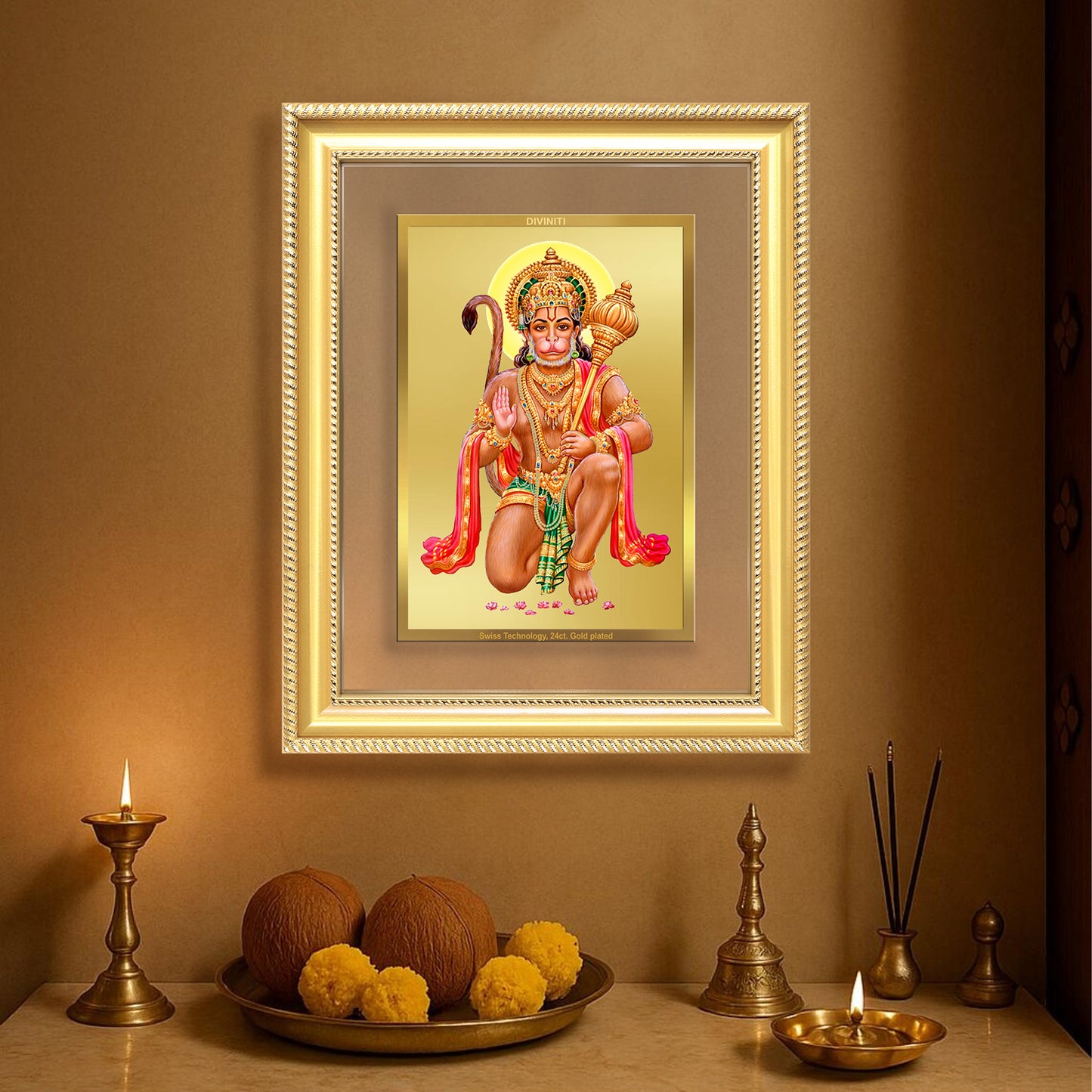Lord Hanuman | Blessings Pose Wall & Tabletop Frame in 24K Gold Plated Foil