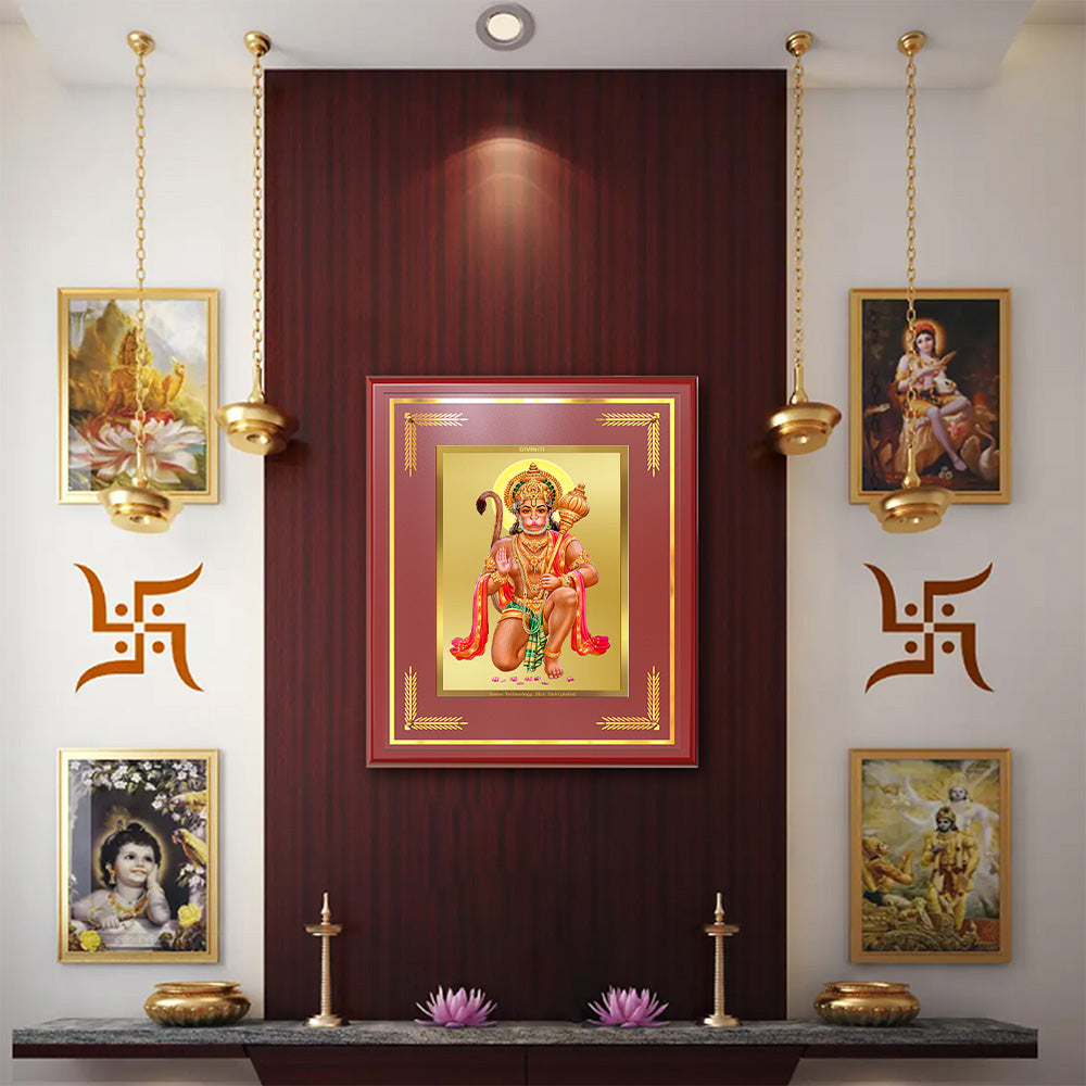 Lord Hanuman | Blessings Pose Wall & Tabletop Frame in 24K Gold Plated Foil