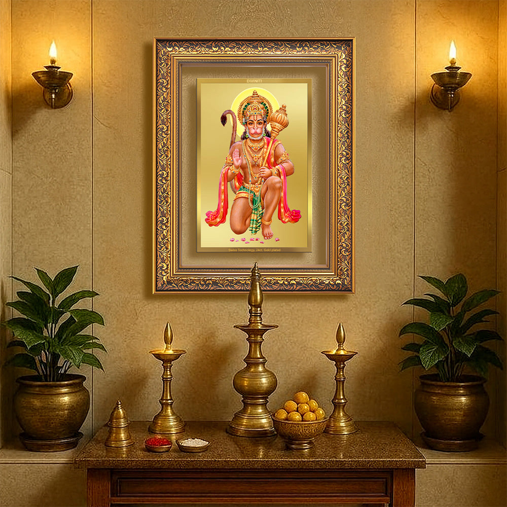 Lord Hanuman | Blessings Pose Wall Photo Frame in 24K Gold Plated Foil