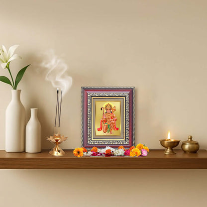 Lord Hanuman Ashirwad Wall & Tabletop Frame for Home & Temple in 24K Gold Plated Foil