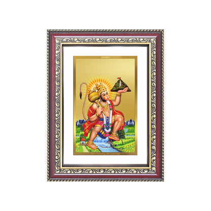 Hanuman Carrying Sanjeevani Mountain | Lord Hanuman Wall and Tabletop Photo Frame in 24K Gold Plated Foil