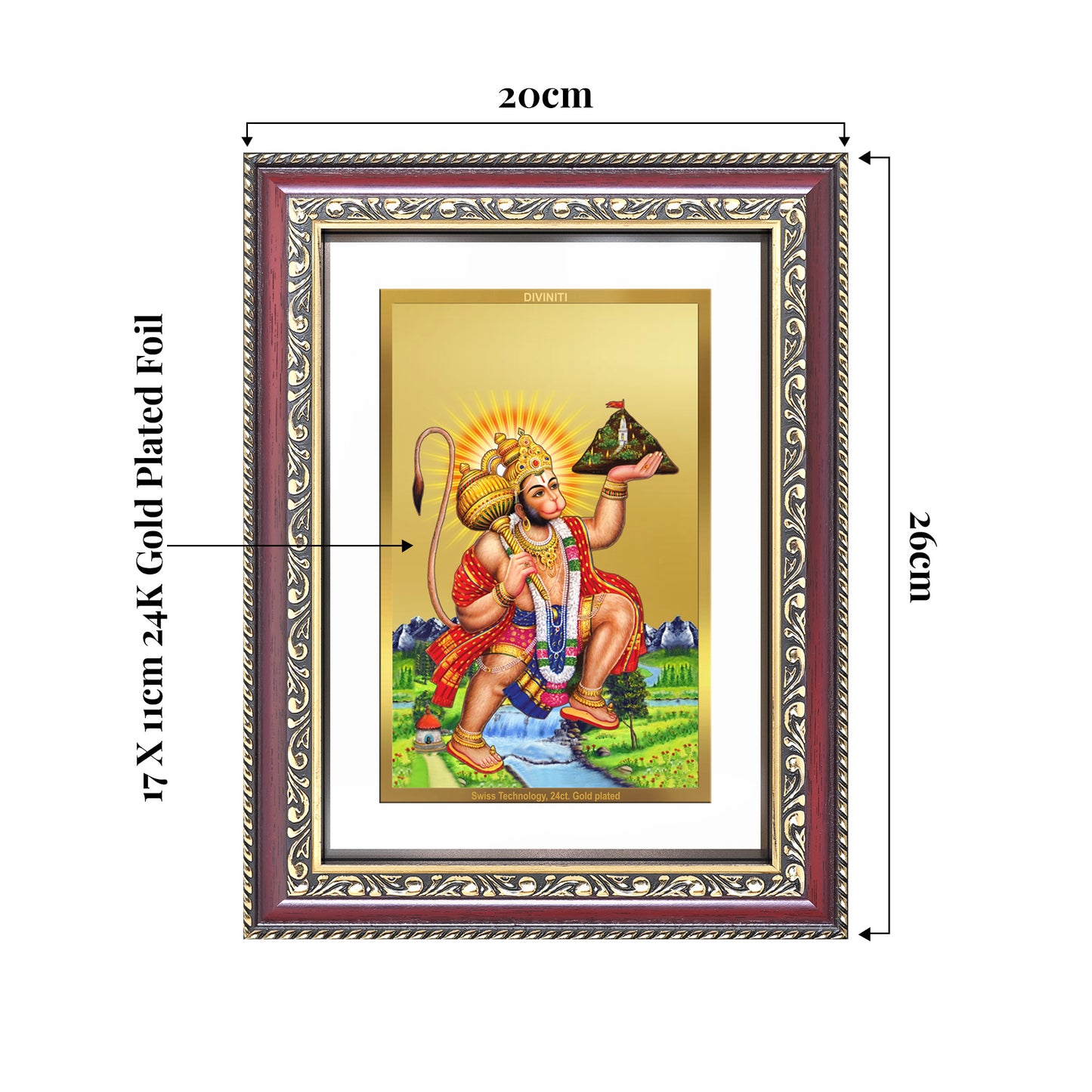 Hanuman Carrying Sanjeevani Mountain | Lord Hanuman Wall and Tabletop Photo Frame in 24K Gold Plated Foil