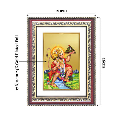 Hanuman Carrying Sanjeevani Mountain | Lord Hanuman Wall and Tabletop Photo Frame in 24K Gold Plated Foil