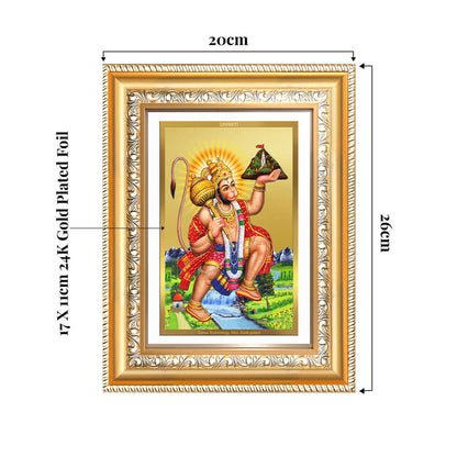 Hanuman Carrying Sanjeevani Mountain | Lord Hanuman Wall and Tabletop Photo Frame in 24K Gold Plated Foil