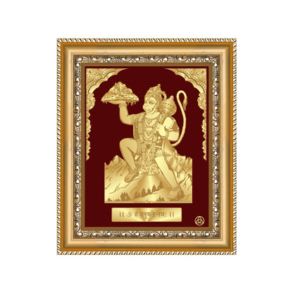 Hanuman Carrying Sanjeevani Mountain | Lord Hanuman Gold on Gold Wall Hanging Frame in 24K Gold Plated Foil Debobrato