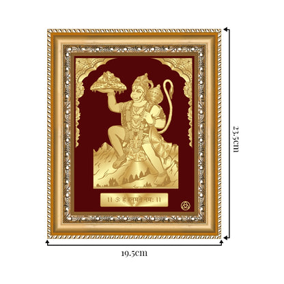 Hanuman Carrying Sanjeevani Mountain | Lord Hanuman Gold on Gold Wall Hanging Frame in 24K Gold Plated Foil Debobrato