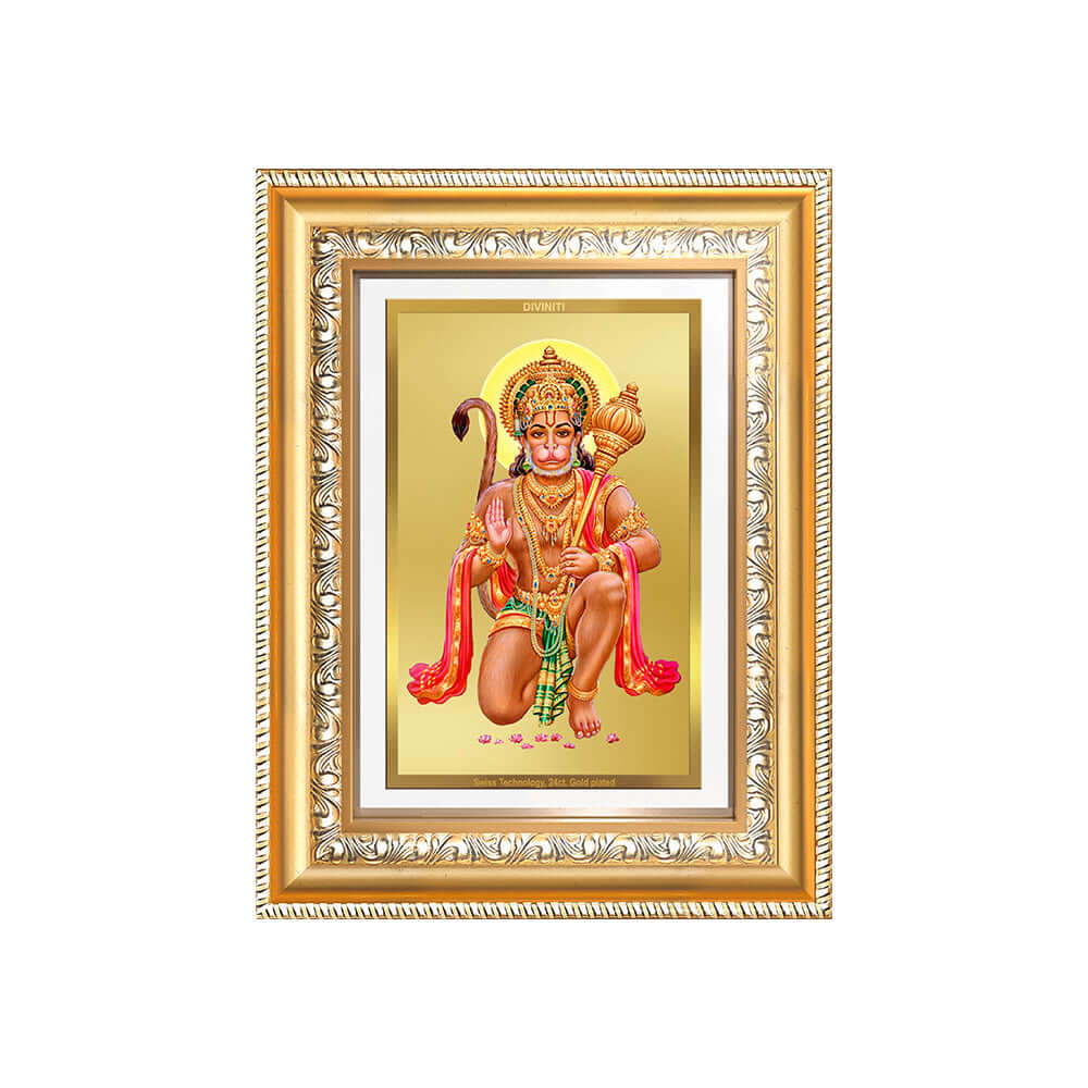 Lord Hanuman | Blessings Pose Wall and Tabletop Photo Frame in 24K Gold Plated Foil