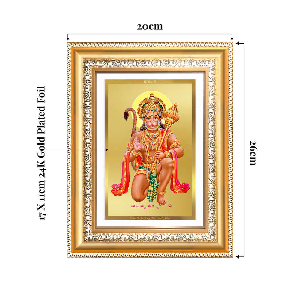 Lord Hanuman | Blessings Pose Wall and Tabletop Photo Frame in 24K Gold Plated Foil