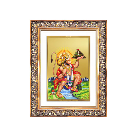 Hanuman Carrying Sanjeevani Mountain | Lord Hanuman Wall Mount Photo Frame in 24K Gold Plated Foil