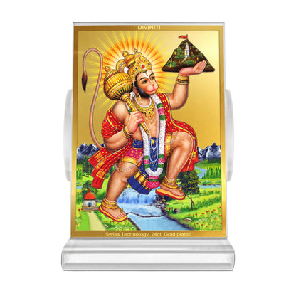 Hanuman Carrying Sanjeevani Mountain | Lord Hanuman Car Dashboard Frame in 24K Gold Plated Foil