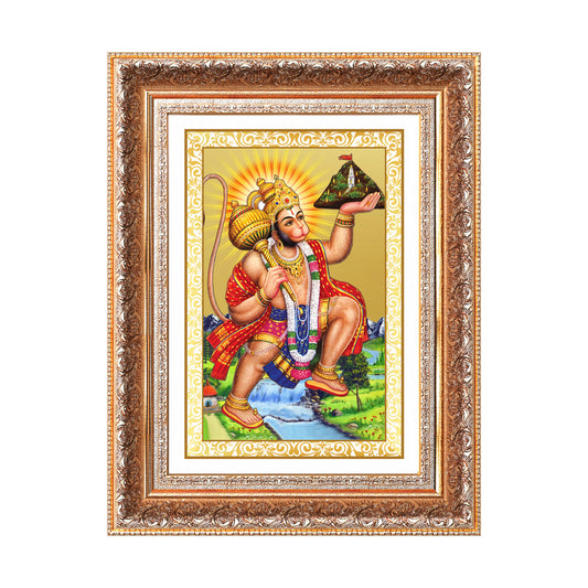 Hanuman Carrying Sanjeevani Mountain | Lord Hanuman Wall Mount Photo Frame in 24K Gold Plated Foil