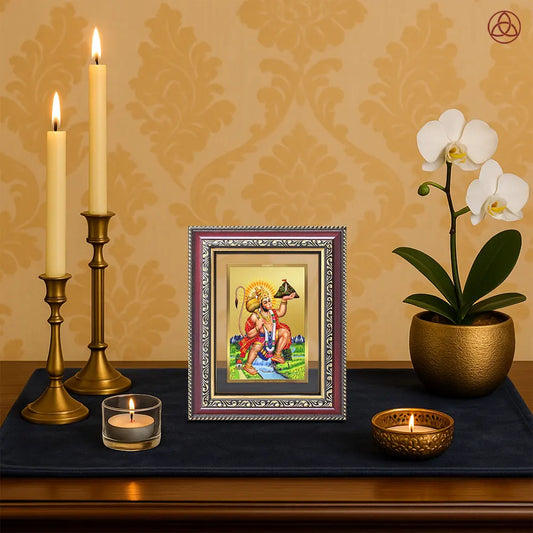 Hanuman Carrying Sanjeevani Mountain | Lord Hanuman Wall & Tabletop Photo Frame in 24K Gold Plated Foil