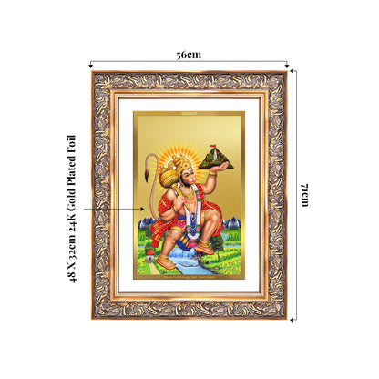 Hanuman Carrying Sanjeevani Mountain | Lord Hanuman Wall Mount Photo Frame in 24K Gold Plated Foil