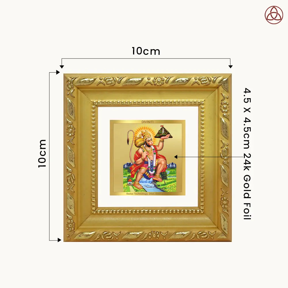 Hanuman Carrying Sanjeevani Mountain | Lord Hanuman Tabletop Frame in 24K Gold Plated Foil