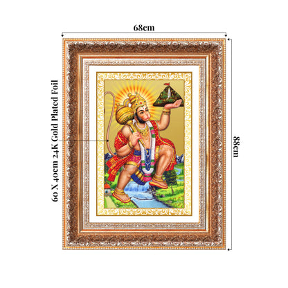 Hanuman Carrying Sanjeevani Mountain | Lord Hanuman Wall Mount Photo Frame in 24K Gold Plated Foil