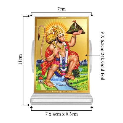 Hanuman Carrying Sanjeevani Mountain | Lord Hanuman Car Dashboard Frame in 24K Gold Plated Foil
