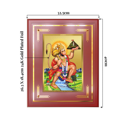 Hanuman Carrying Sanjeevani Mountain | Lord Hanuman Wall Mount Photo Frame in 24K Gold Plated Foil