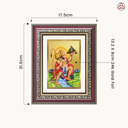 Hanuman Carrying Sanjeevani Mountain | Lord Hanuman Wall & Tabletop Photo Frame in 24K Gold Plated Foil