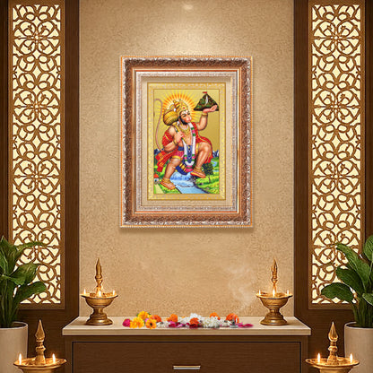 Hanuman Carrying Sanjeevani Mountain | Lord Hanuman Wall Mount Photo Frame in 24K Gold Plated Foil
