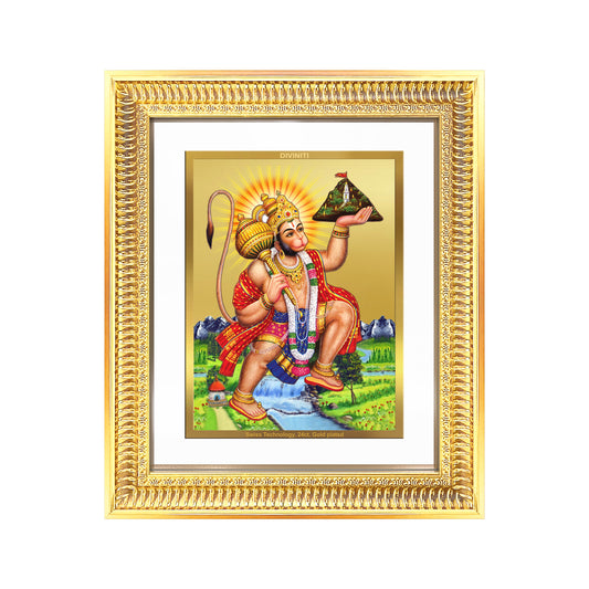 Hanuman Carrying Sanjeevani Mountain | Lord Hanuman Wall Mount Photo Frame in 24K Gold Plated Foil