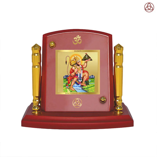 Hanuman Carrying Sanjeevani Mountain | Lord Hanuman Car Dashboard Frame in 24K Gold Plated Foil