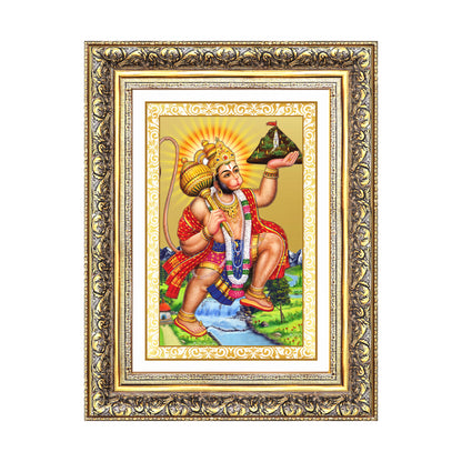 Hanuman Carrying Sanjeevani Mountain | Lord Hanuman Wall Mount Photo Frame in 24K Gold Plated Foil